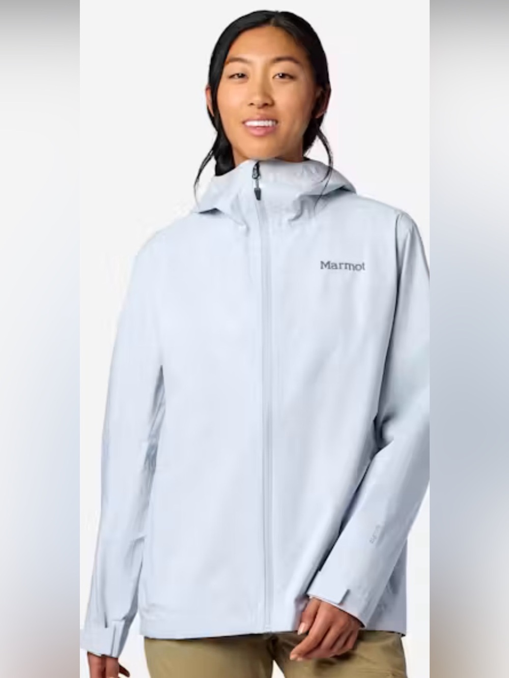 Marmot Women's White Hooded Waterproof Rain Jacket size M Funnel Neck YKK zips